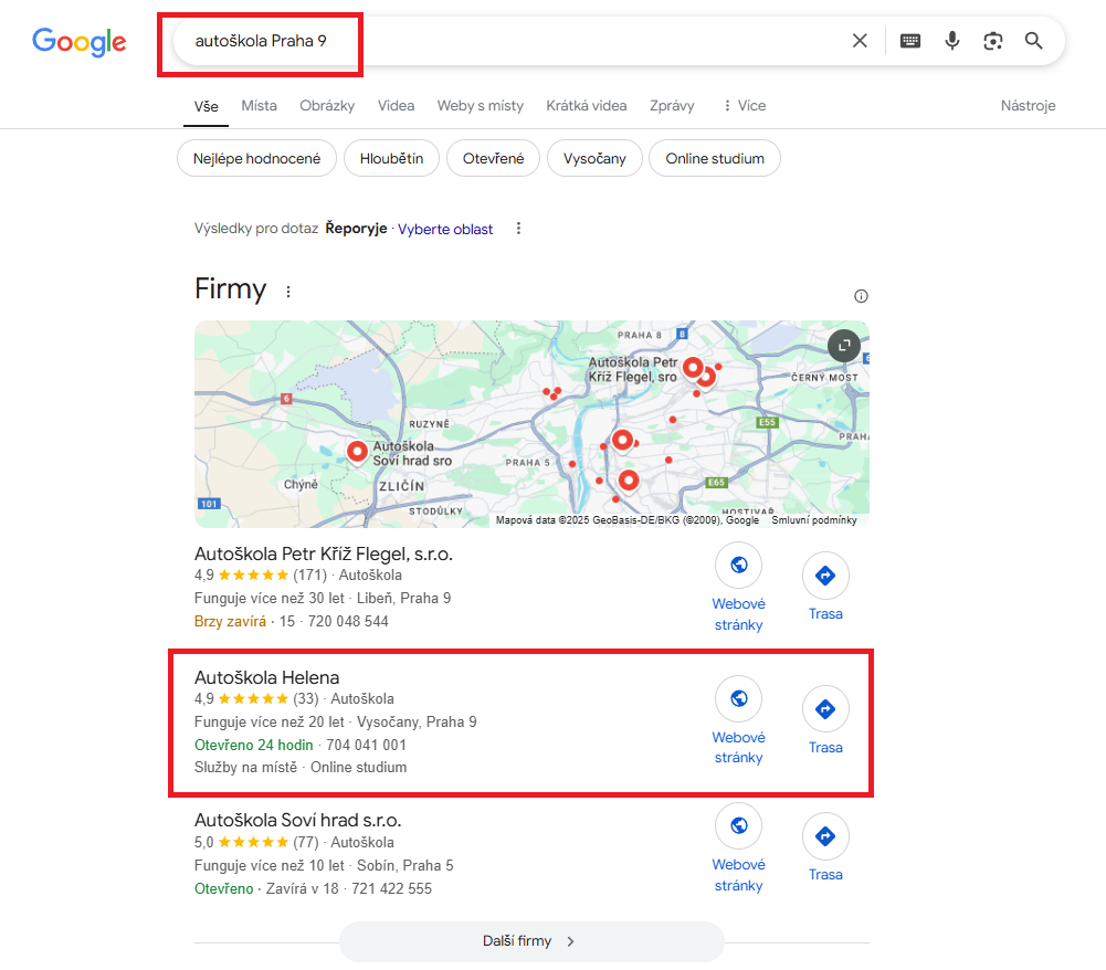 Autoskola Praha 9 Google zapis